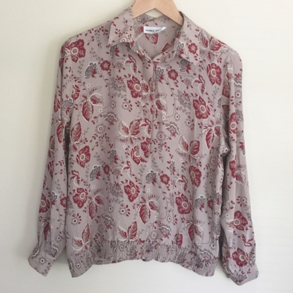 Alfred Dunner Tops - Alfred Dunner retro style taupe floral blouse 10